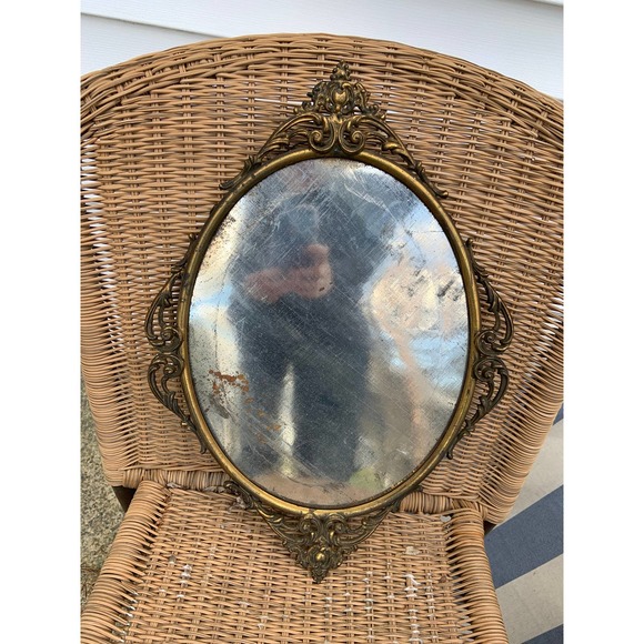 Wall Decor Vintage Oval Ornate Mirror Gold Metal Frame Antique Wall